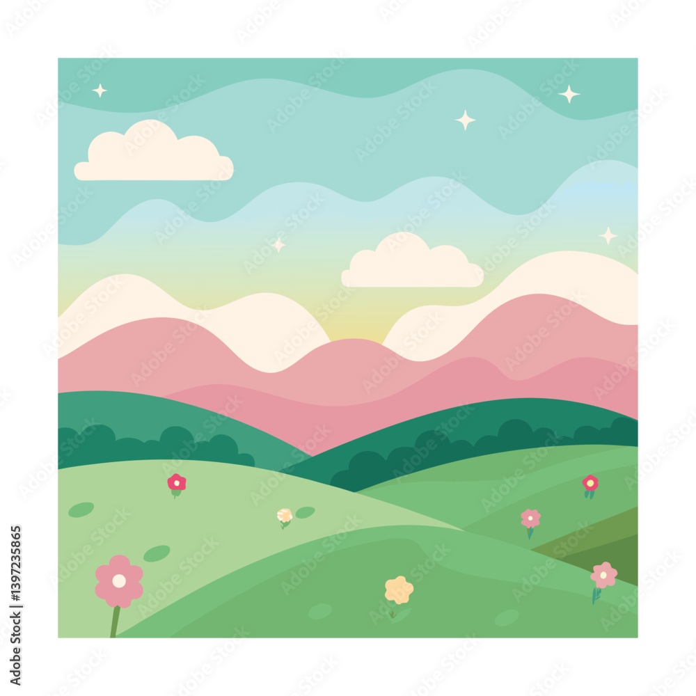 Fototapeta premium vector illustration of a rural landscape