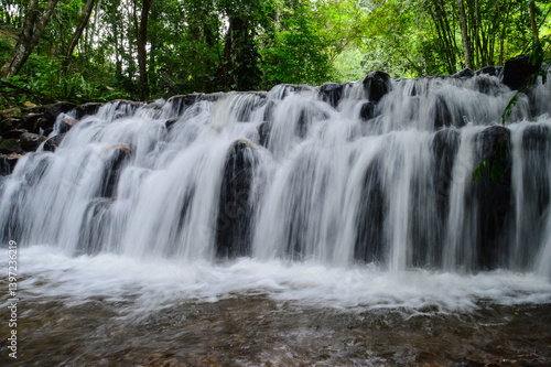 Beautiful Small Waterfall in Green Forest in jungle