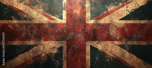 Grunge Flag of the United Kingdom Background Texture, Illustration with Rust and Cracks