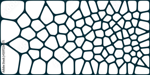 Abstract organic mesh pattern with irregular polygonal cells, gradually decreasing in size from left to right, resembling a cellular or cracked surface structure.

