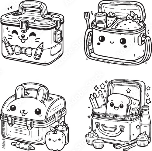 "Playful Cartoon Lunchbox Designs – Whimsical Food Storage Artwork"