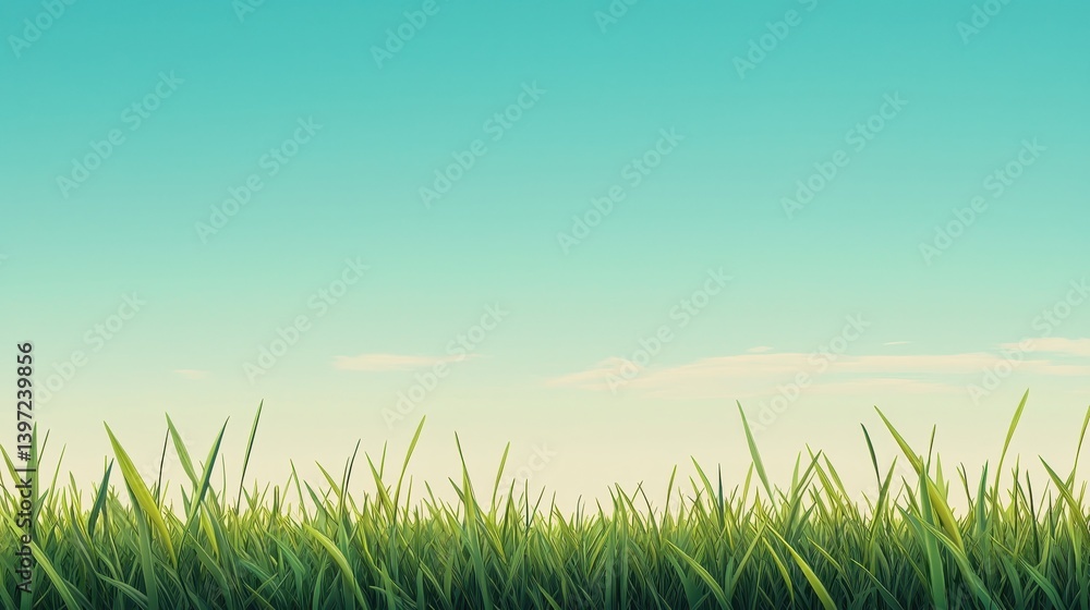 Fototapeta premium Lush green grass under a vibrant summer sky.