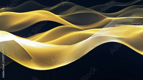 Abstract Golden Waves Flowing on Dark Background