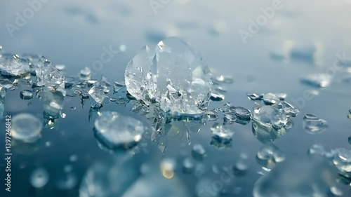 Shattered Ice Crystals on a Teal Surface