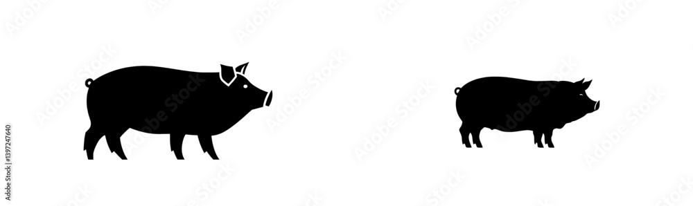The modern silhouette of a pig, isolated on a white background as an icon The modern silhouette of a pig, isolated on a white background as an icon