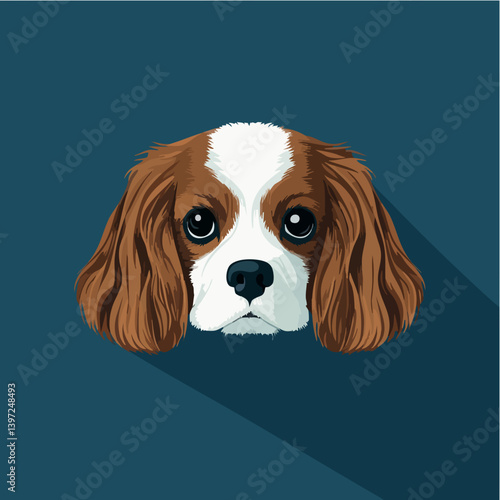 Cavalier King Charles Spaniel Dog Portrait on Blue Background