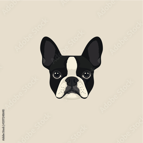 Minimalist Boston Terrier Dog Head Illustration