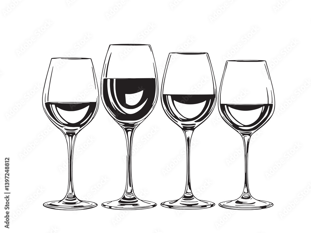 Midnight Wine Clear Vision Black Line Art on White Background Midnight Wine Clear Vision Black Line Art on White Background