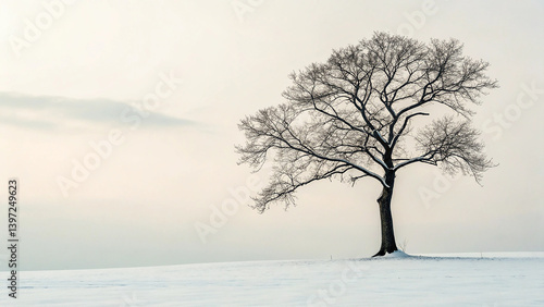 Solitary Tree with Sparse Branch Structure Against Sky – Minimal Nature Landscape