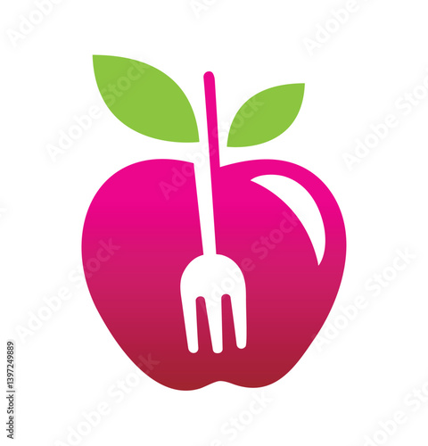 Gradient Red Apple Fruit And Fork Logo Vector Symbol Design Illustration