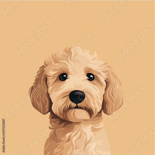 Adorable Doodle Puppy Portrait on Beige Background