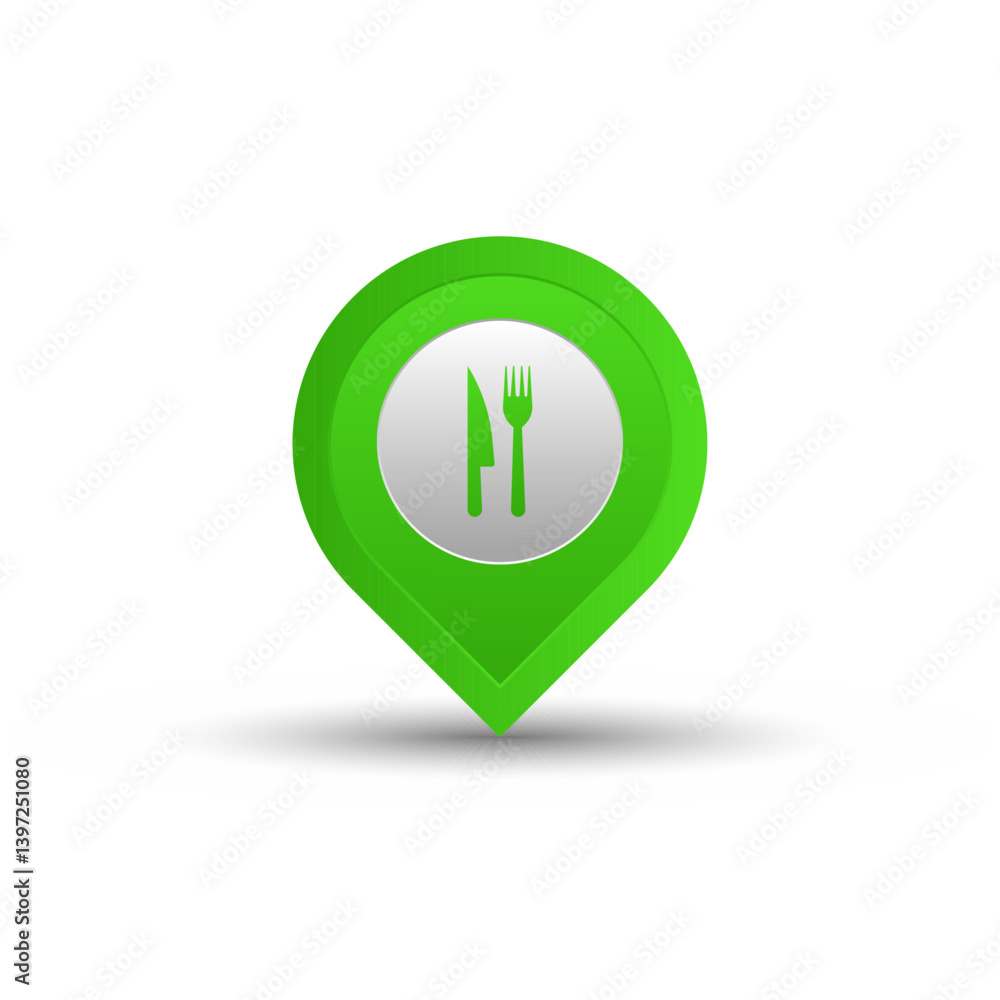 Map pin with restaurant.