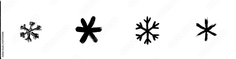 The illustration is a modern, simple, and flat graphic of a snowflake icon, created with black ink in a hand-drawn sketch style, presented as a silhouette on a white background in isolation