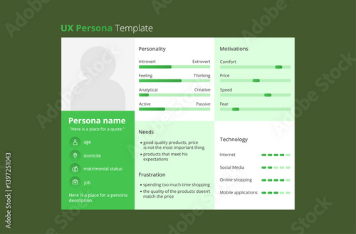 Green UX persona template.