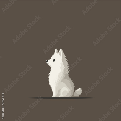 Adorable White Spitz Dog Sitting in Profile