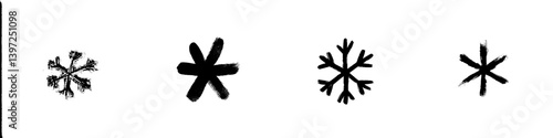 Obraz na płótnie The illustration is a modern, simple, and flat graphic of a snowflake icon, created with black ink in a hand-drawn sketch style, presented as a silhouette on a white background in isolation w salonie