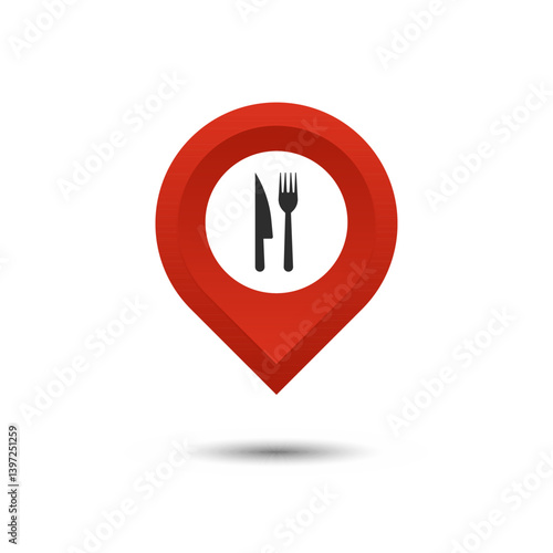 Map pin with restaurant.
