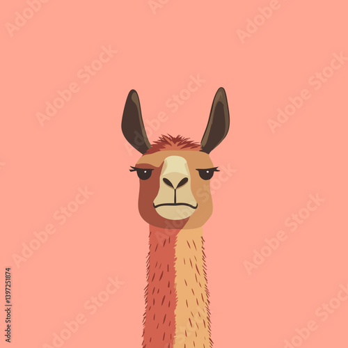 Grumpy Llama Portrait on Pink Background