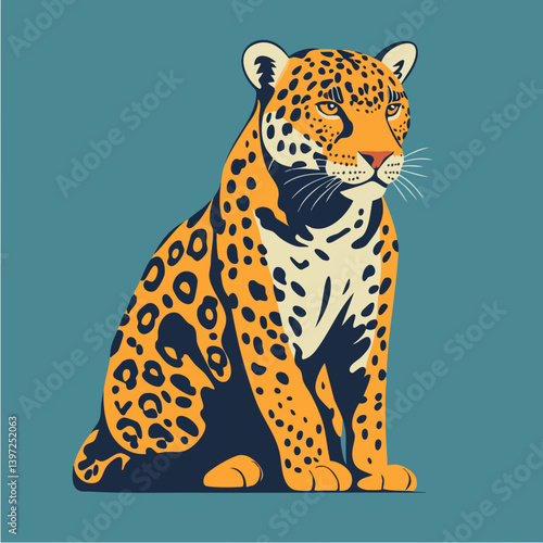Jaguar Illustration on Teal Background