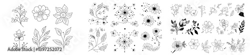 Obraz na płótnie A collection of Mehndi flower designs and seamless borders suitable for Henna artwork and tattoos, featuring an ethnic oriental and Indian aesthetic with doodle ornaments and modern outline w salonie
