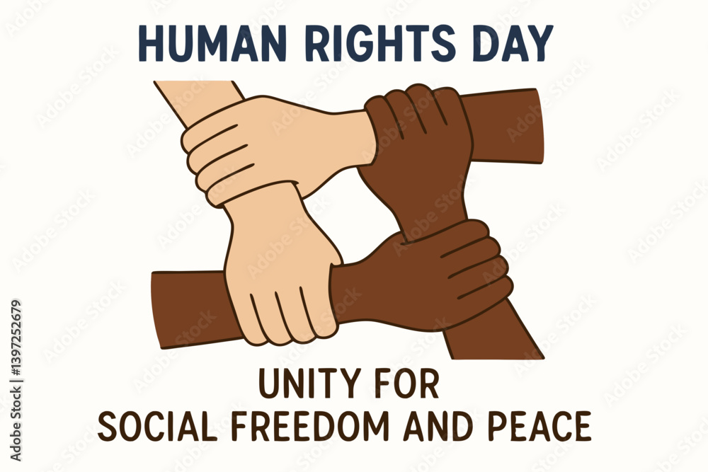 Human Rights Day Vector Illustration with Diverse Hands United in Solidarity, Social Justice Symbol for Equality, Freedom and Peace Concept, Minimalist Design for Global Unity Awareness Campaign Human Rights Day Vector Illustration with Diverse Hands United in Solidarity, Social Justice Symbol for Equality, Freedom and Peace Concept, Minimalist Design for Global Unity Awareness Campaign