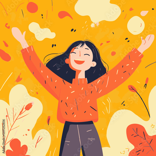 Joyful Woman with Open Arms, Celebrating Happiness