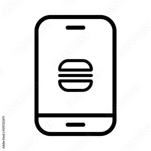 line art of a smartphone displaying hamburger icon for online food ordering flat icon for apps and websites
