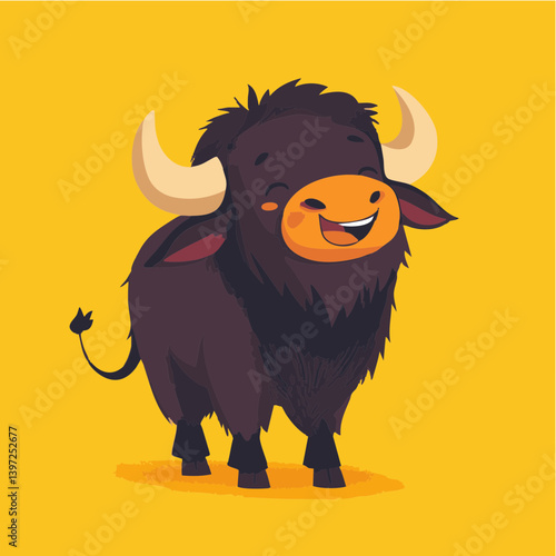 Cheerful Cartoon Yak on Yellow Background