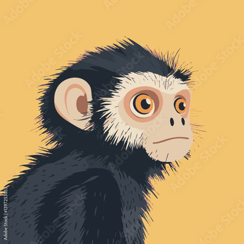 Cartoon Monkey Portrait on Yellow Background
