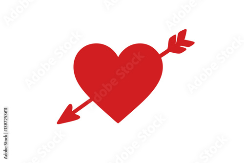 Classic Red Heart Pierced by Cupid's Arrow Vector Illustration, Romantic Love Symbol for Valentine's Day Cards, Wedding Invitations, Anniversary Designs, Dating Apps and Relationship Concepts