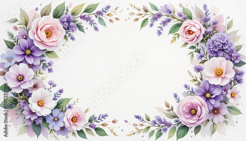 Elegant Flower Border Wallpaper Delicate Pastel Blooms with Green Leaves Background