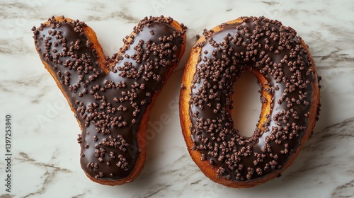 Chocolate-covered donuts shaped like the letters 