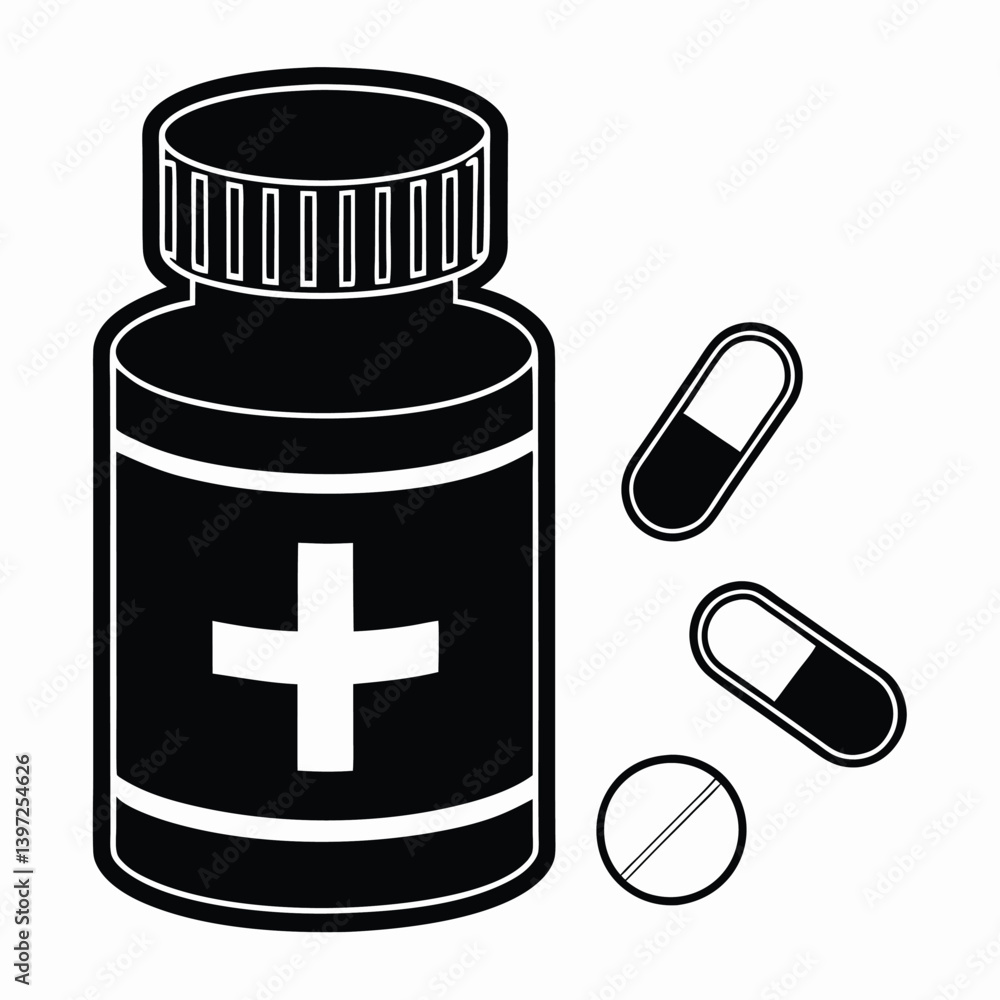 Minimal Drug Bottle Icon for Medical Graphics Minimal Drug Bottle Icon for Medical Graphics