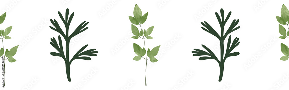  Leaves border on a white background. Hand-drawn illustration. Perfect for spring and summer.
