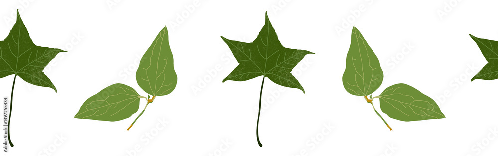 Fototapeta premium Leaves border on a white background. Hand-drawn illustration. Perfect for spring and summer.