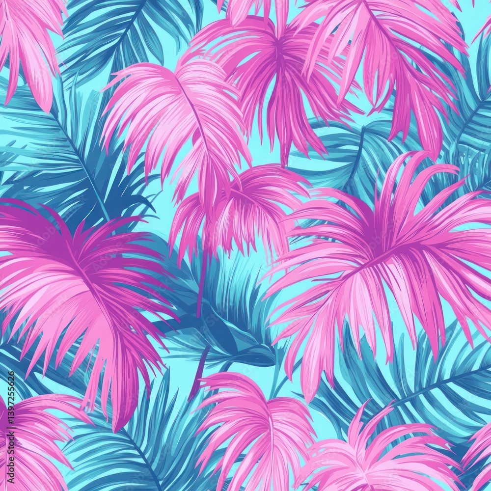 Tropical Pop Art Palm Leaves Pattern in Vibrant Pink and Mint Colors Tropical Pop Art Palm Leaves Pattern in Vibrant Pink and Mint Colors