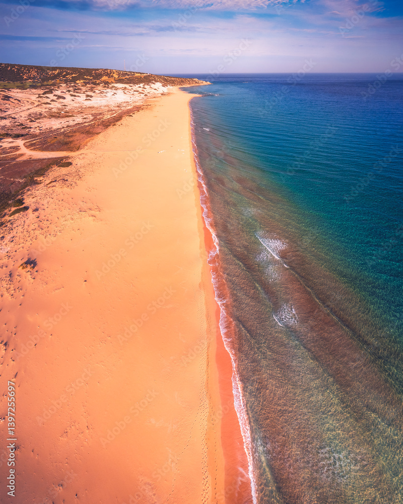 Beautiful white sand beach and turquoise Mediterranean sea in Karpaz region, The Republic of Northern Cyprus