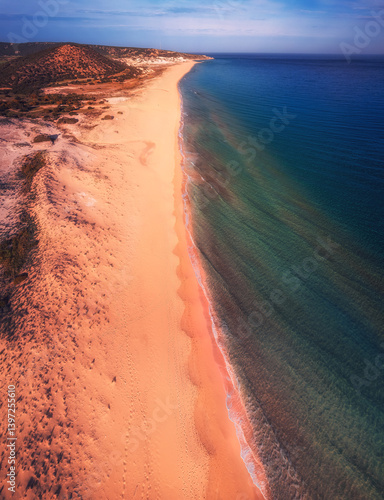 Obraz na płótnie Beautiful white sand beach and turquoise Mediterranean sea in Karpaz region, The Republic of Northern Cyprus w salonie