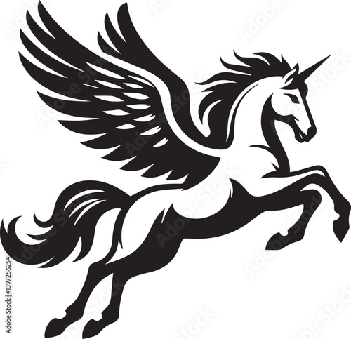pegasus vector, black horse vector illustration, pegasus silhouette vector black and white