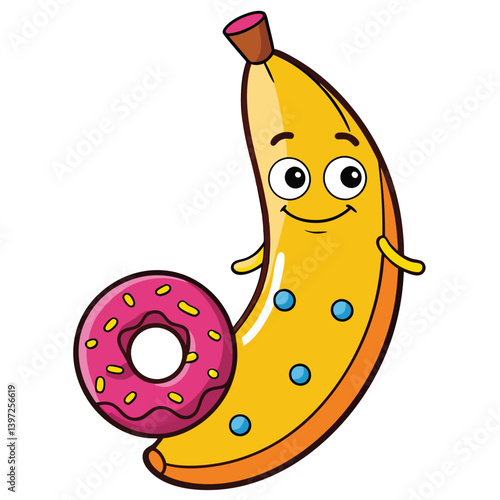 Whimsical Food Friends Banana and Donut Colorful Drawing