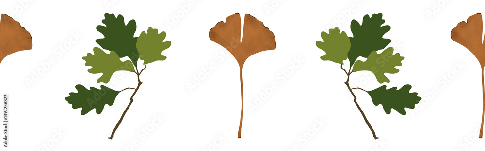 Fototapeta premium Leaves border on a white background. Hand-drawn illustration. Perfect for spring and summer.