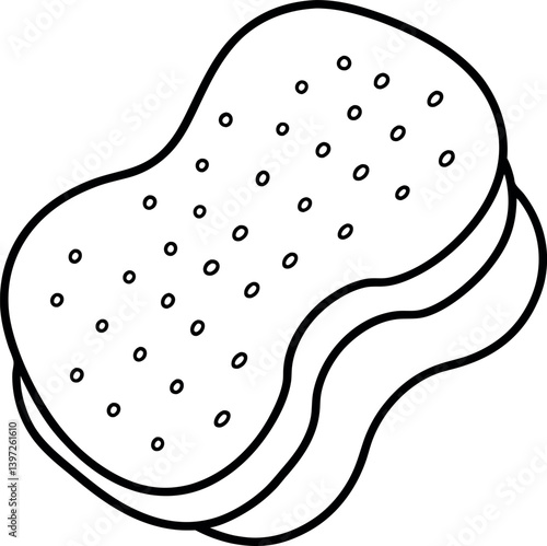 Sponge Icon, Black Outline, Rounded Shape, Absorbent Material, Cleaning Tool, Design Element