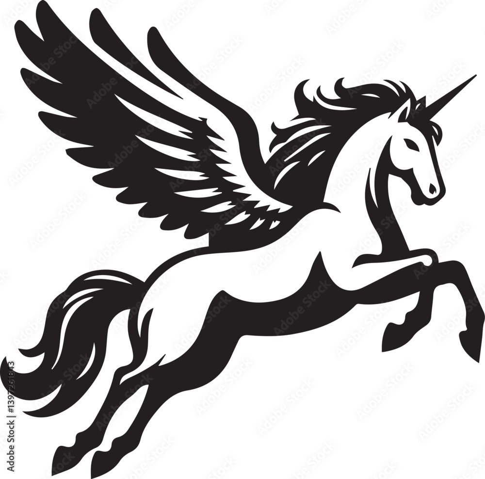 Fototapeta premium pegasus vector, black horse vector illustration, pegasus silhouette vector black and white