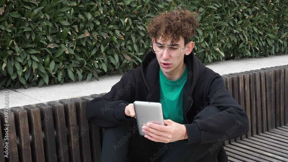 A young student studies in a park near his campus. A young student studies in a park near his campus.