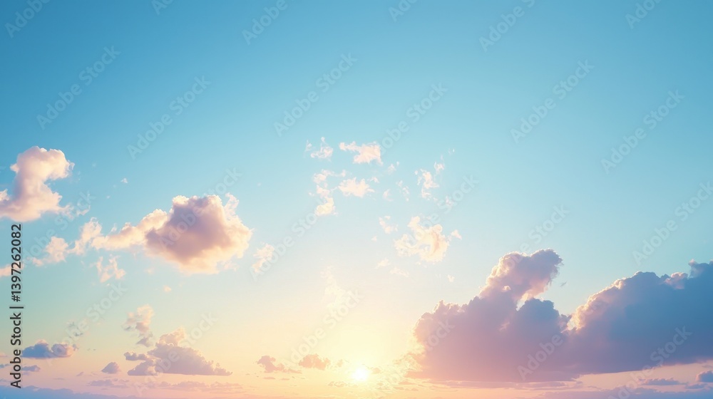 Naklejka premium A pastel sunset sky filled with fluffy clouds.