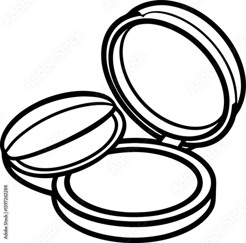 Compact Face Powder Case Open Close Outline Cosmetic Beauty Accessory Silhouette Icon