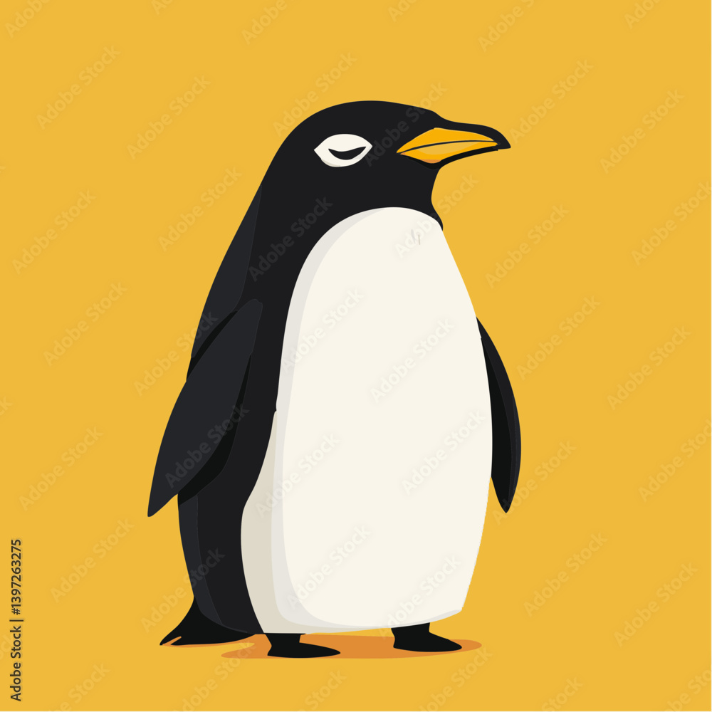 Fototapeta premium Cartoon Penguin on Yellow Background