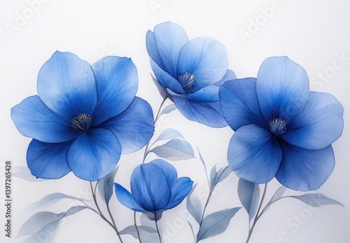 Wallpaper Mural Morning Glory Watercolor Painting Traditional Japanese Art Blue Flowers Minimalist Aesthetic Torontodigital.ca