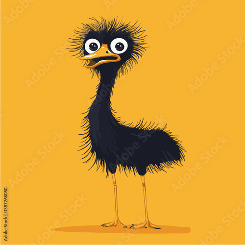 Funny Cartoon Ostrich with Big Eyes