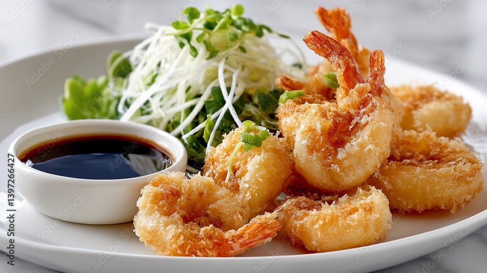 Crispy shrimp with soy sauce and greens Crispy shrimp with soy sauce and greens